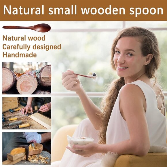 🆕Wooden Honey Teaspoon 7 PCS Small Coffee Little Tiny Bamboo Table Utensils Set - Picture 3 of 6